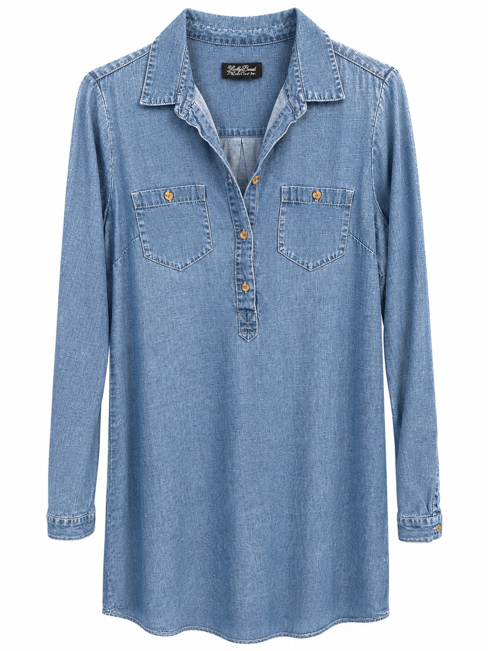 Lucky Brand Chambray Denim-like (Tencel Linen Cotton) Popover Shirt Dress Small
